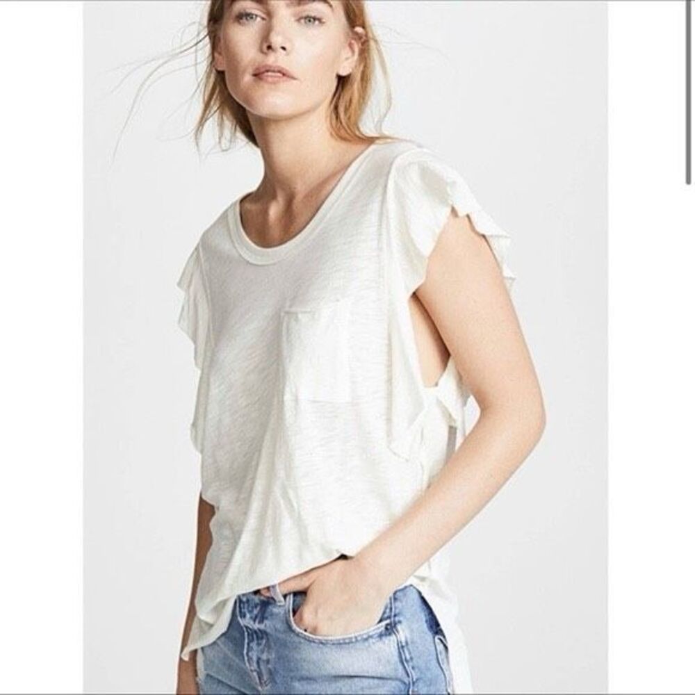 Free People Ivory Flutter Sleeve Pocket Tee Boho Casual Size XS